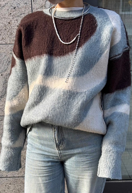 amenouzume ノーソーイングニットグレー ニュアンス柄ニット【7h-831-05207】