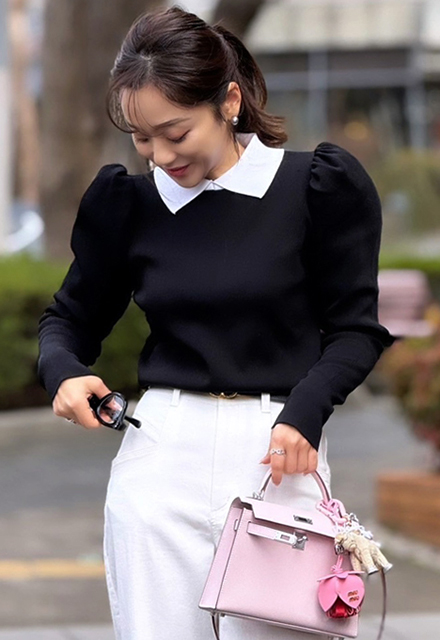 襟付きパフショルダーニット【7g-831-05282】 