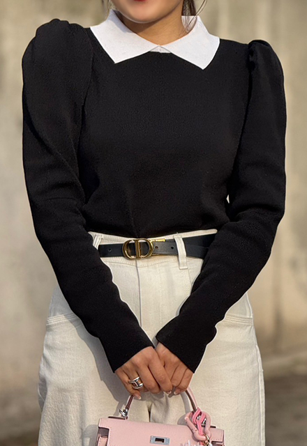 襟付きパフショルダーニット【7g-831-05282】 