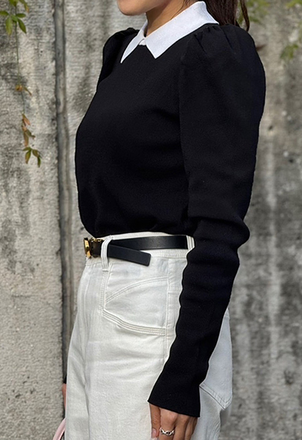 襟付きパフショルダーニット【7g-831-05282】 