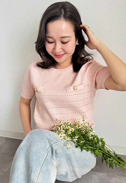 ゴールドボタンアクセントサマーニット【ネコポスOK】【7g-831-05423】