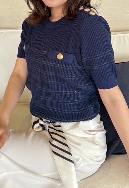 ゴールドボタンアクセントサマーニット【ネコポスOK】【7g-831-05423】