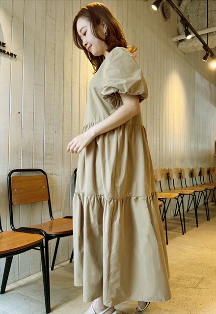 ボリュームスリーブティアードワンピース【7g-831-05559】