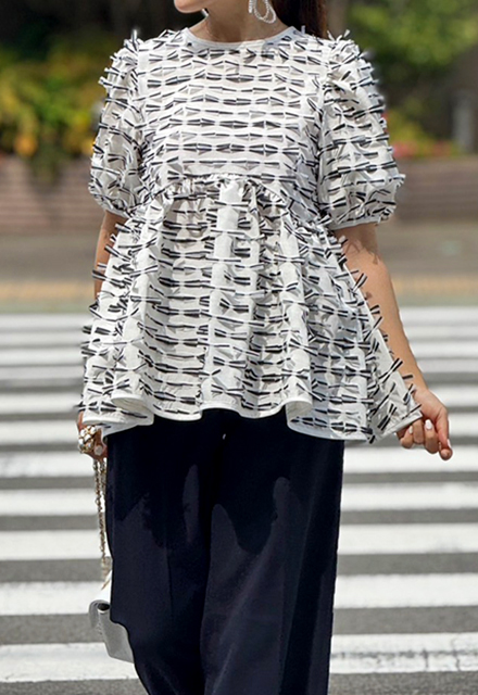 リボンヤーン半袖verペプラム【7g-831-05548】