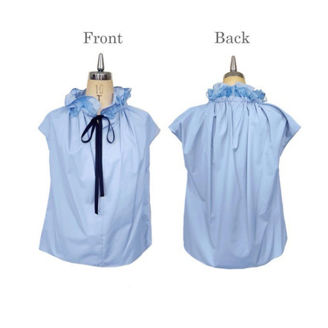 日本製オーガンジーフリルリボンブラウス【7g-146-03110】