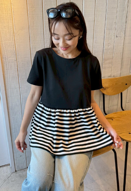 ☆新品☆フィグノ　ボーダー　ペプラム　ブラウス　カットソー☆ 美品】LE PHIL ペプラムボーダーカットソー - メルカリ
