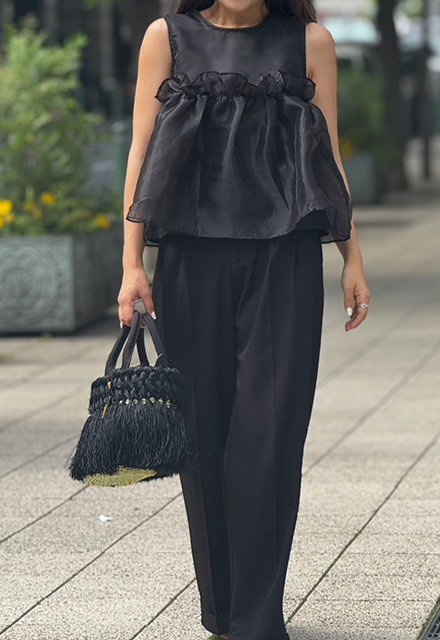 オーガンジーフリルノースリーブトップス【ネコポスOK】【7g-831-05599】