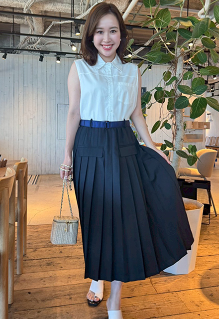 ベルト付き切り替えノースリーブワンピース【7g-831-05618】