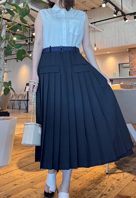 ベルト付き切り替えノースリーブワンピース【7g-831-05618】