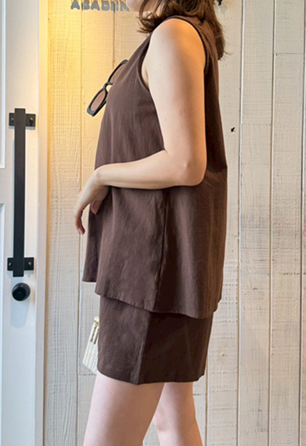 Vネックノースリーブ＆ショートパンツセットアップ【7g-831-05494】