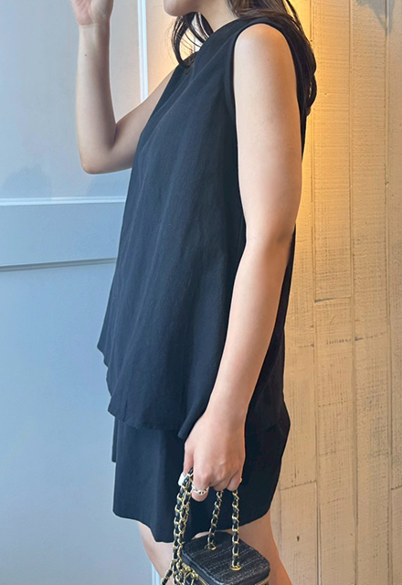 Vネックノースリーブ＆ショートパンツセットアップ【7g-831-05494】