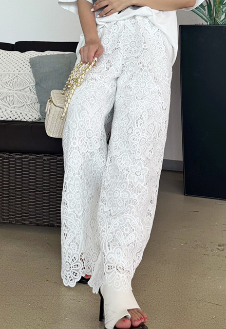 大きいサイズ 19号　麻スカラレースホワイトパンツ 大きいサイズ 19号 麻スカラレースホワイトパンツ 大きいサイズ