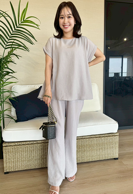 リネンライク半袖セットアップ【7g-831-05670】