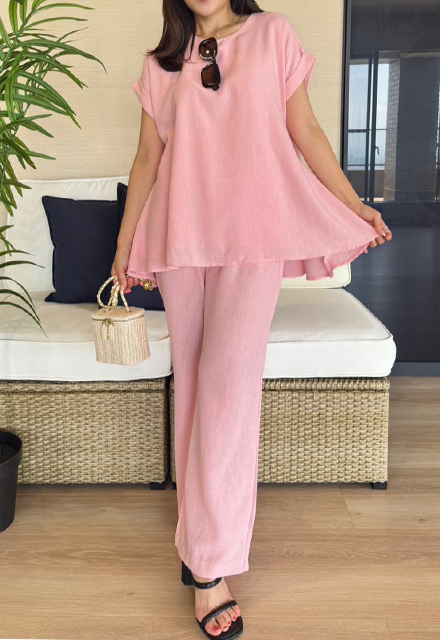 リネンライク半袖セットアップ【7g-831-05670】