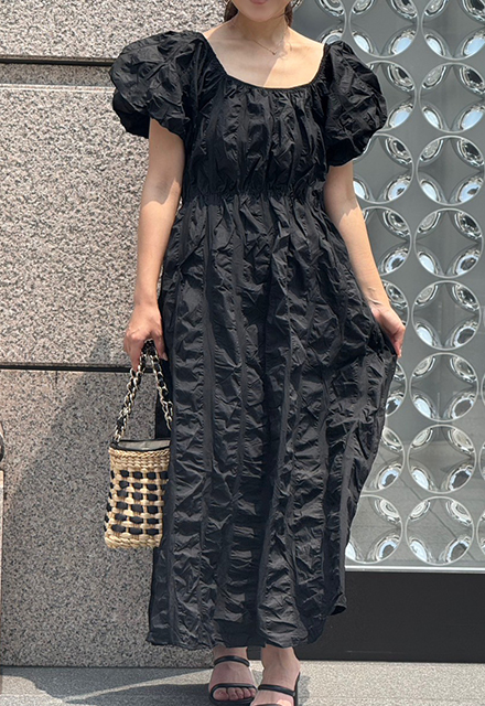 ワンピ パフスリーブ 長袖 シャーリング ショートプリーツドレス 3_e92b59ca-4078-4216-9304-