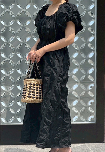 シャーリングパフスリーブワンピース【7g-831-05718】