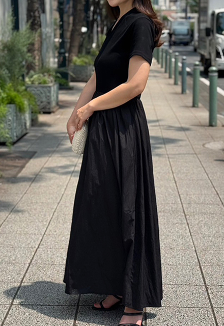 Vネック切り替えワンピース【7g-831-05684】