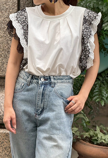 フローラルレーススリーブTシャツ【ネコポスOK】【7g-831-05717】