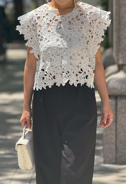 BORDERS at BALCONY フラワーレーストップス ボリューム袖 BORDERS at