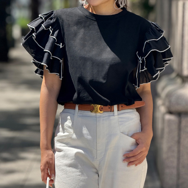 フリルメローラッフルスリーブトップス【ネコポスOK】【7g-831