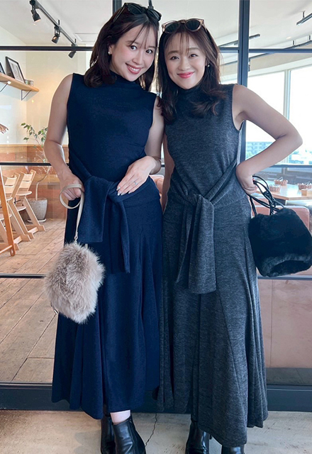 ニットハイネック×フレアスカートセットアップ【7f-831-05779】