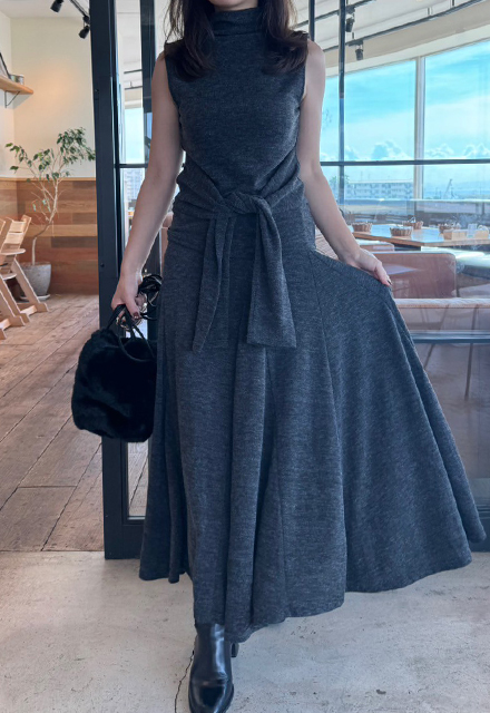 ニットハイネック×フレアスカートセットアップ【7f-831-05779】