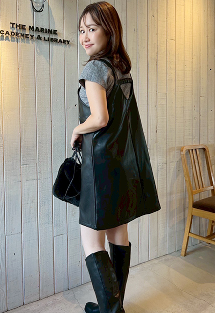 ニット&フェイクレザーキャミワンピセット【7f-831-05787】 ニット&フェイクレザーキャミワンピセット【7f-831-05787】