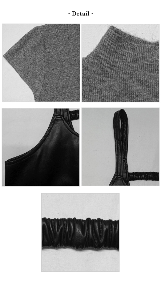ニット＆フェイクレザーキャミワンピセット【7f-831-05787】