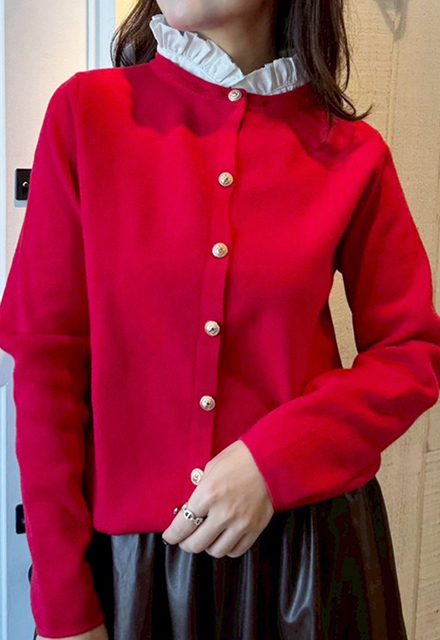 フリル衿付きニットカーディガン【7f-831-05822】