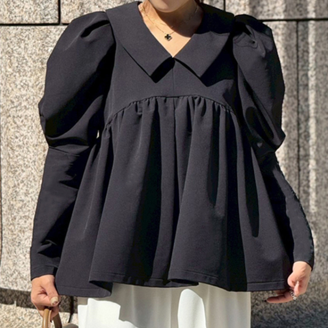 ビッグカラーペプラムブラウス【7f-114-07150】