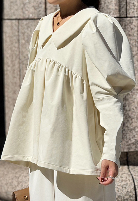 ビッグカラーペプラムブラウス【7f-114-07150】