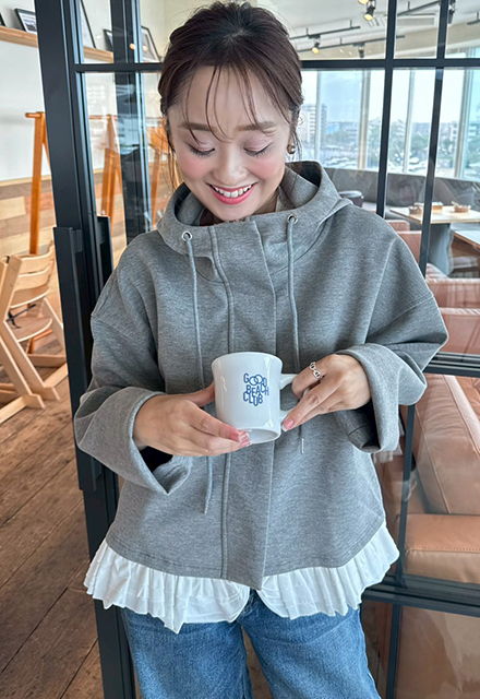 裾プリーツジップアップフーディ【7f-831-05855】