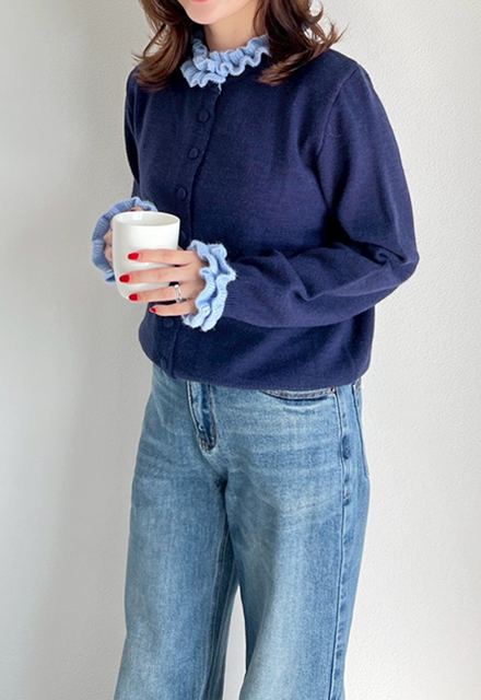 フリルレイヤードデザインカーディガン【7f-831-05877】