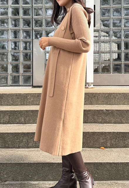 新品♡未使用♡Frene♡ デザインスリーブフレアニット+レイヤード風ジャンスカ 単品アイテム – Frene