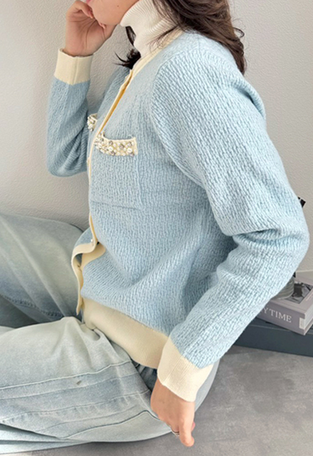 バイカラーニットカーディガン【7f-831-05970】