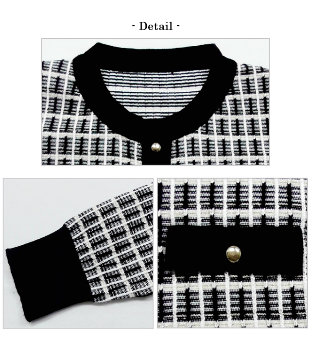 金ボタンツイードニットカーディガン風トップス【7f-831-05969】