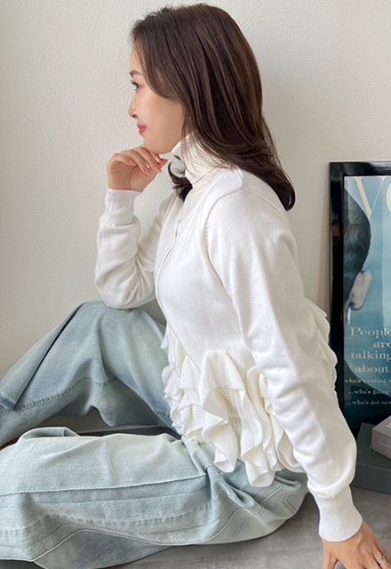 フリルニットカーディガン【7f-831-05956】