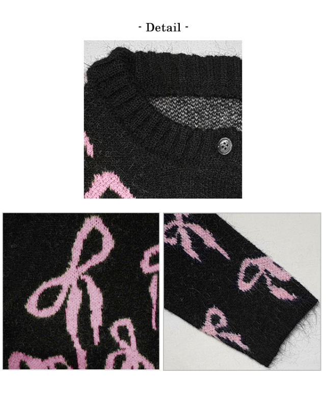 リボン総柄ニットカーディガン【7f-831-06024】