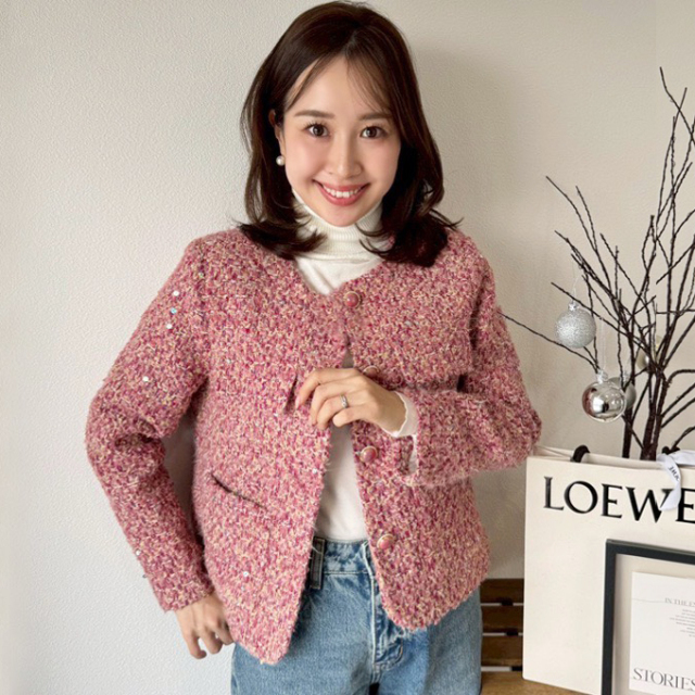 ★yleve★TYLOLEAN TWEED JK★ノーカラーツイードジャケット★ ノーカラーツイードJK【7f-831-06046】