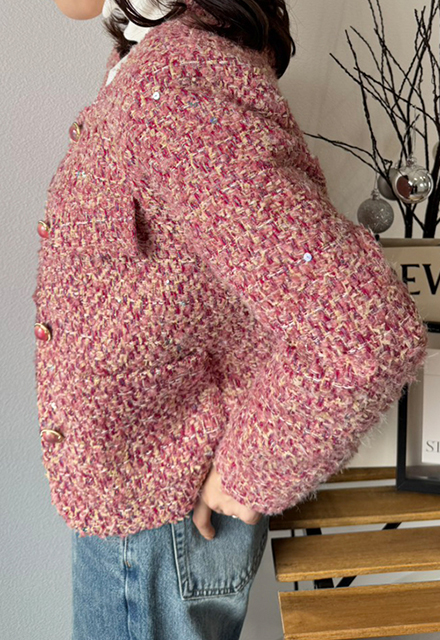 ノーカラーツイードJK【7f-831-06046】