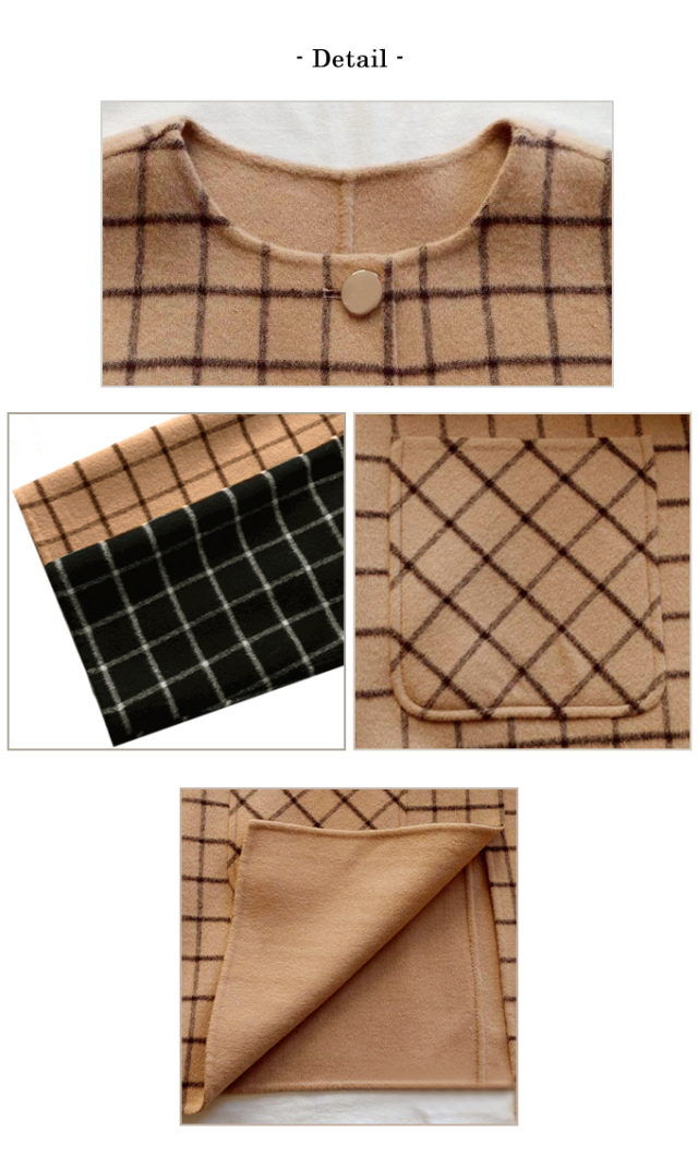 チェック柄リバーノーカラーコート【7f-146-07002】