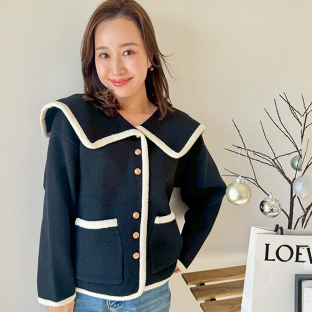 ビッグカラーニットジャケット【7f-831-06034】