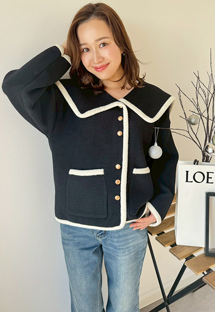 ビッグカラーニットジャケット【7f-831-06034】