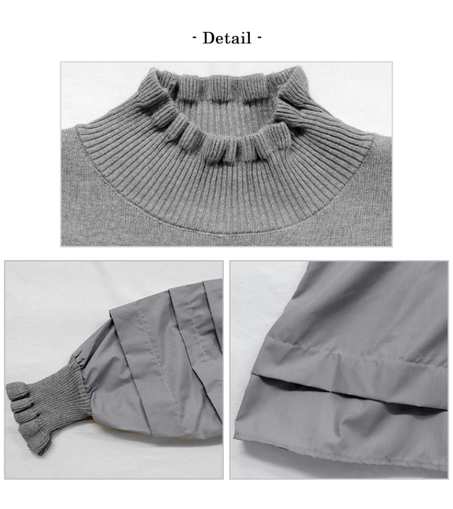 新品■21AW kolor ハイネック ドッキングニット 1 グレー ニットドッキングハイネック裏起毛プルオーバー あったか[品番