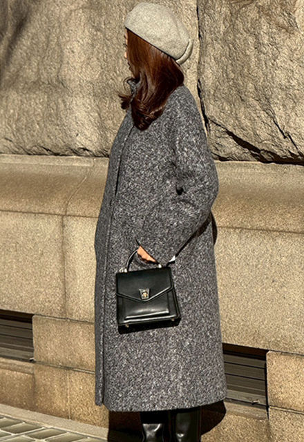 スタンドカラーブークレロングコート【7f-146-07046】