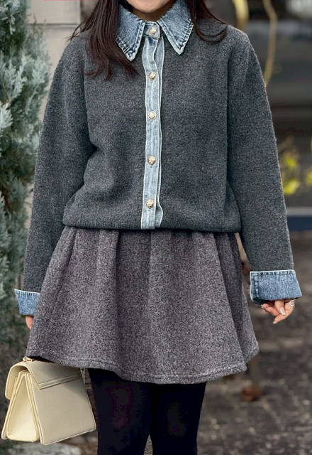 デニムレイヤード風カーディガン【7f-831-06029】