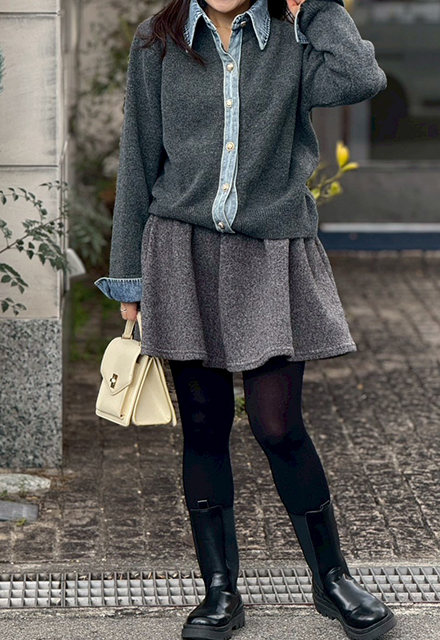 デニムレイヤード風カーディガン【7f-831-06029】