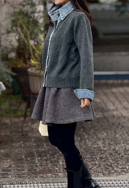 デニムレイヤード風カーディガン【7f-831-06029】