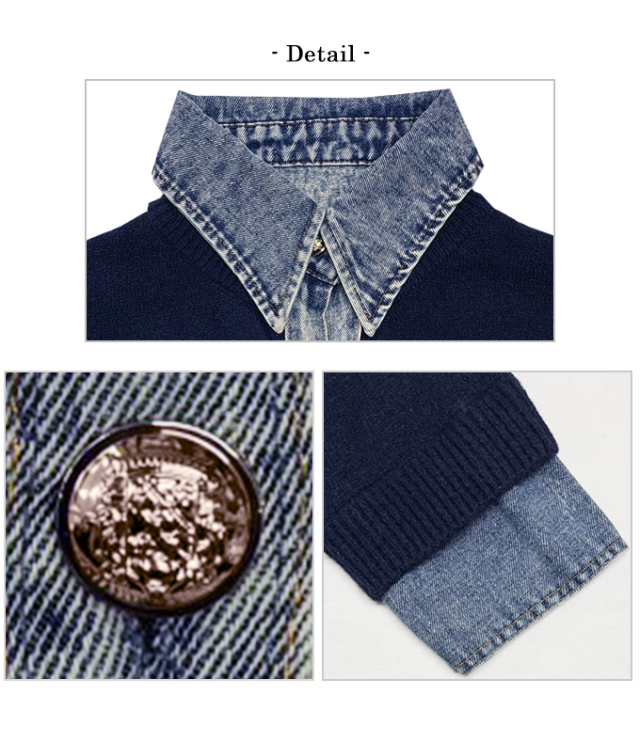 デニムレイヤード風カーディガン【7f-831-06029】