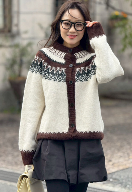 ノルディック柄ニットカーディガン【7f-831-06089】